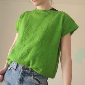 Vintage Neon Lime Green Knit Sweater Top Vest